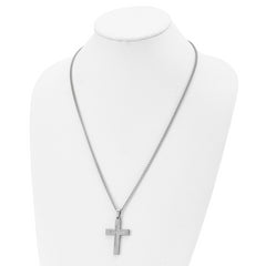 Chisel Stainless Steel Polished with CZ Cross Pendant on a 24 inch Cable Chain Necklace