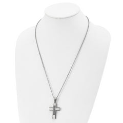 Stainless Steel Brushed and Polished w/Black CZ Cross 24in Necklace