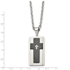 Stainless Steel Brushed & Polished Black IP-plated w/CZ Cross Necklace