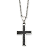 Chisel Stainless Steel Polished and Textured Black IP-plated Cross Pendant on a 24 inch Cable Chain Necklace