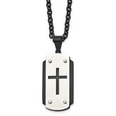 Stainless Steel Brushed and Polished Black IP-plated Cross 24in Necklace