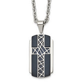Stainless Steel Brushed and Polished Black IP-plated Cross 24in Necklace