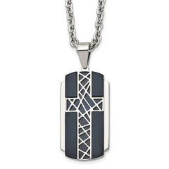Stainless Steel Brushed and Polished Black IP-plated Cross 24in Necklace