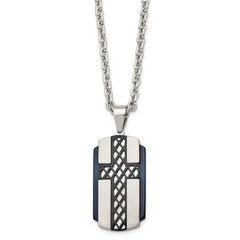Stainless Steel Brushed and Polished Black IP-plated Cross 24in Necklace
