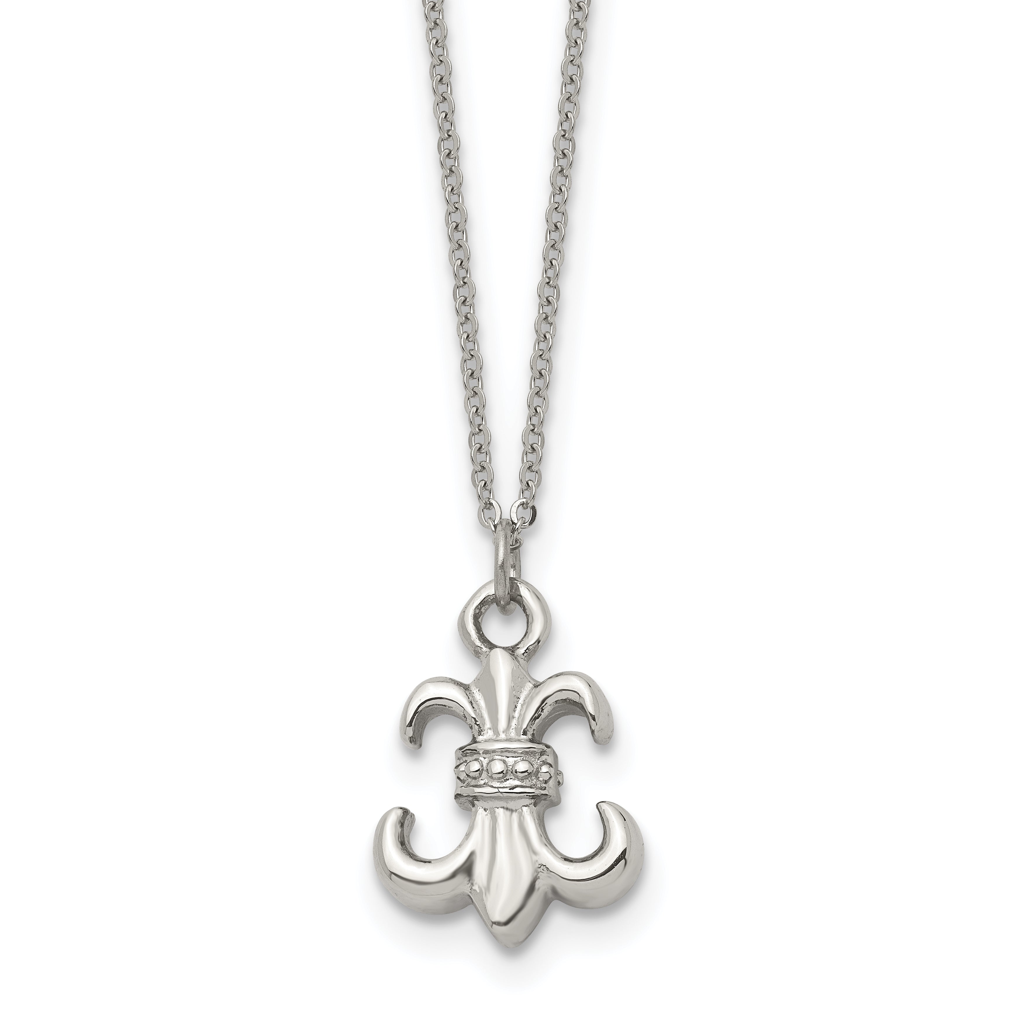 Stainless Steel Polished Fleur de lis 18.75in w/2 ext Necklace