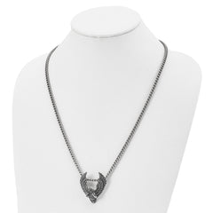 Chisel Stainless Steel Antiqued and Polished Eagle Pendant on a 24 inch Curb Chain Necklace