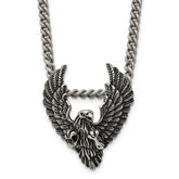 Chisel Stainless Steel Antiqued and Polished Eagle Pendant on a 24 inch Curb Chain Necklace