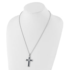 Chisel Stainless Steel Brushedand Polished Black and Blue Carbon Fiber Inlay with CZ Cross Pendant on a 22 inch Ball Chain Necklace