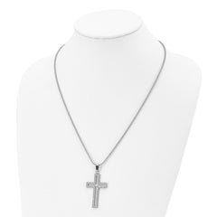 Chisel Stainless Steel Polished with CZ CutoutCross Pendant on a 22 inch Ball Chain Necklace