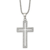Chisel Stainless Steel Polished with CZ CutoutCross Pendant on a 22 inch Ball Chain Necklace