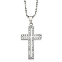 Chisel Stainless Steel Polished with CZ CutoutCross Pendant on a 22 inch Ball Chain Necklace