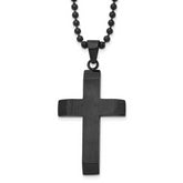 Chisel Stainless Steel Brushed and Polished Black IP-plated Cross Pendant on a 24 inch Ball Chain Necklace
