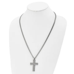 Stainless Steel Men's Cross Pendant Necklace with Polished & Brushed Finish