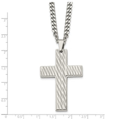 Stainless Steel Men's Cross Pendant Necklace with Polished & Brushed Finish