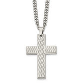 Chisel Stainless Steel Brushed Polished and Textured Cross Pendant on a 24 inch Curb Chain Necklace