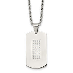 Chisel Stainless Steel Polished with CZ Dog Tag on a 22 inch Rope Chain Necklace