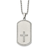 Chisel Stainless Steel Brushed Laser Cut Edges and Cross Dog Tag on a 24 inch Rope Chain Necklace