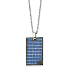 Stainless Steel BlackIP-plated w/Blue Carbon Fiber Inlay Rectangle Necklace