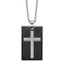 Stainless Steel Polished Black Ceramic w/CZ Cross Dog Tag 24in Necklace