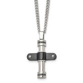 Stainless Steel Polished Black IP-plated w/Black CZ Cross 22in Necklace