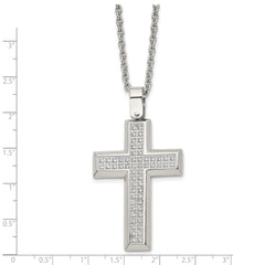 Chisel Stainless Steel Polished CZ Cross Pendant on a 24 inch Cable Chain Necklace