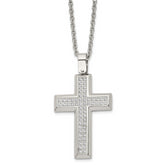 Chisel Stainless Steel Polished CZ Cross Pendant on a 24 inch Cable Chain Necklace