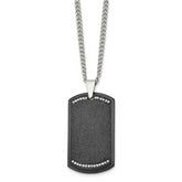 Chisel Stainless Steel Brushed Laser Cut Black IP-plated with CZ Dog Tag on a 24 inch Curb Chain Necklace