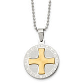 Stainless Steel Brushed/Polished Yellow IP Spanish Lords Prayer Necklace