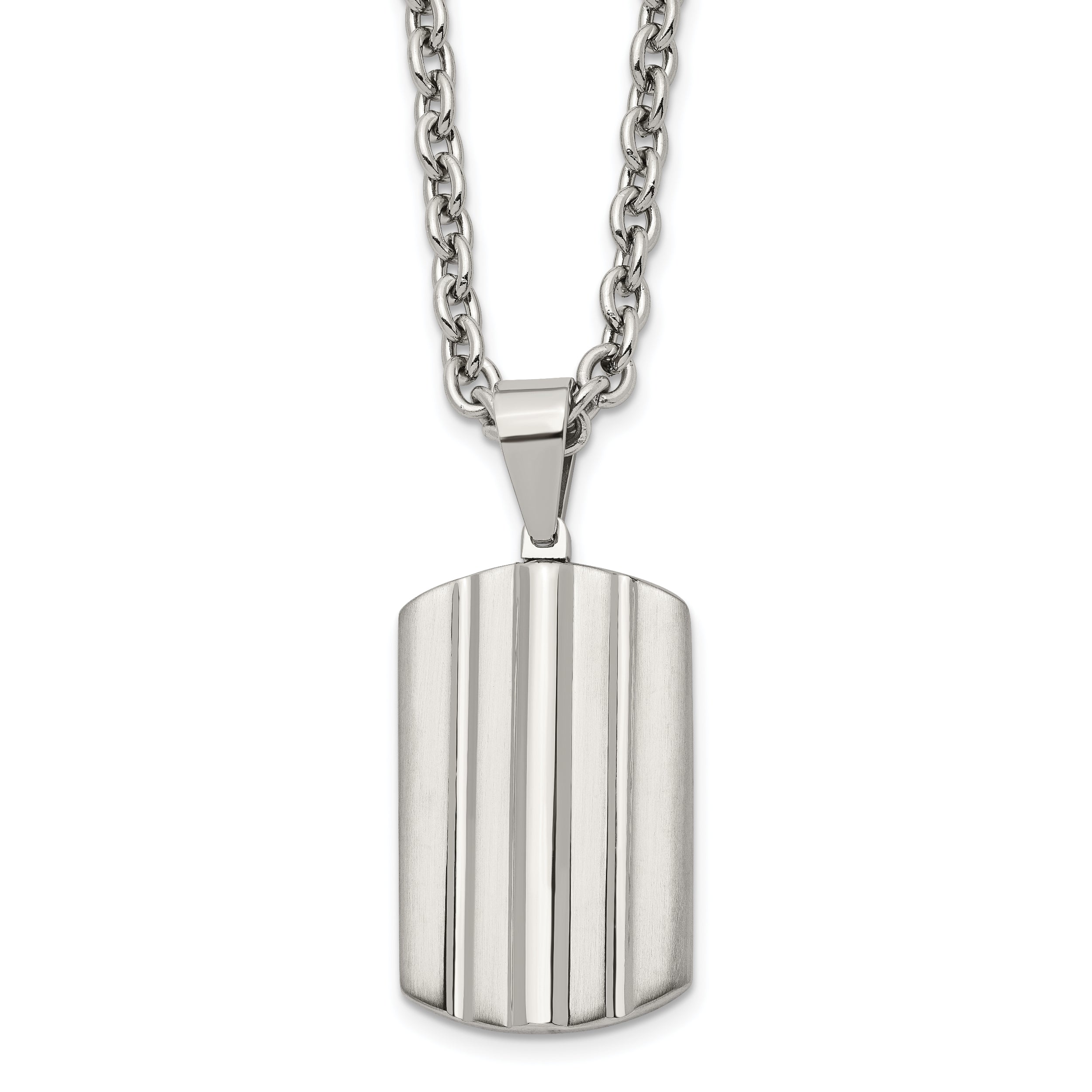 Chisel Stainless Steel Brushed and Polished Grooved Dog Tag on a 24 inch Cable Chain Necklace
