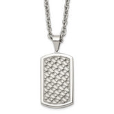 Chisel Stainless Steel Polished Weaved Pattern Dog Tag on a 24 inch Cable Chain Necklace