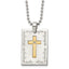Stainless Steel w/18k Polished Laser Etched w/.01ct Dia Cross Necklace