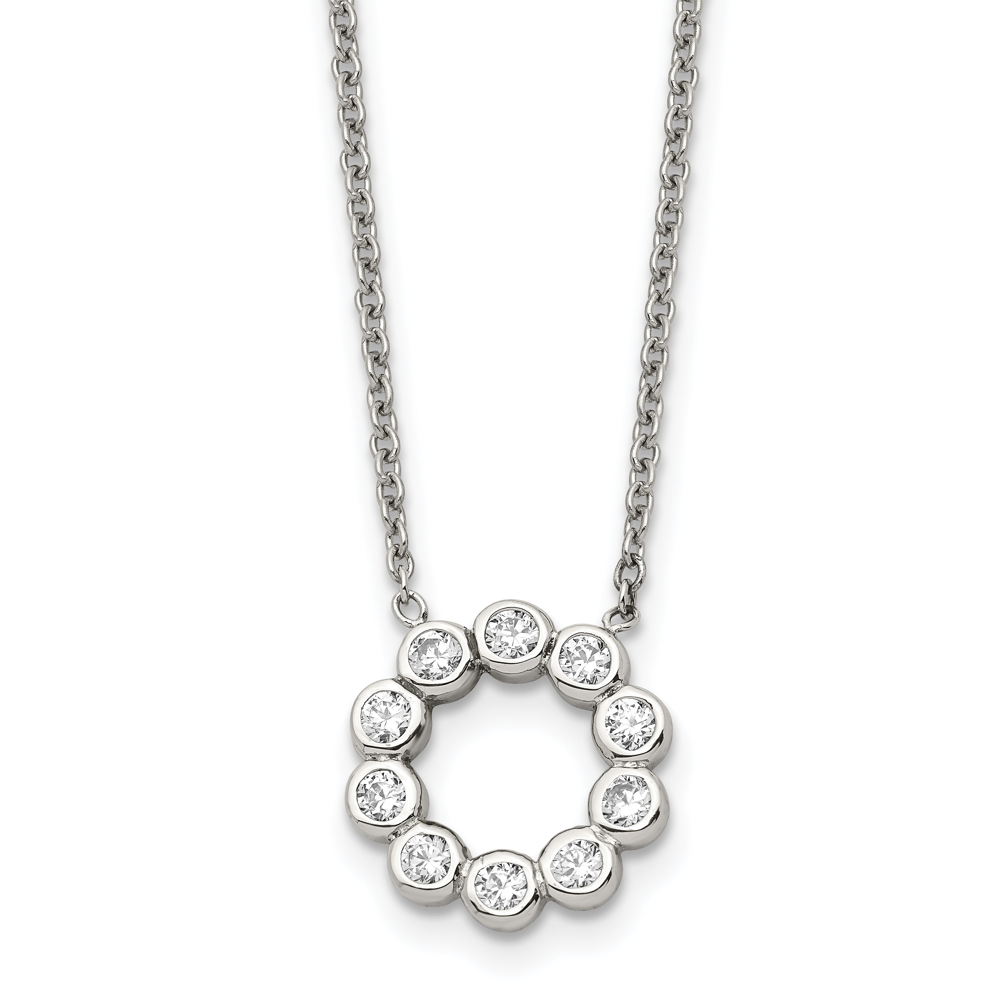 Chisel Stainless Steel Polished with CZ Pendant on a 17.25 inch Cable Chain Necklace