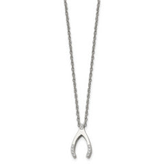 Chisel Stainless Steel Polished with CZ Wishbone on a 15.5 inch Multi-Link Chain Necklace