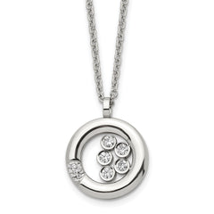 Stainless Steel Polished w/CZ Circle 21.5in Necklace