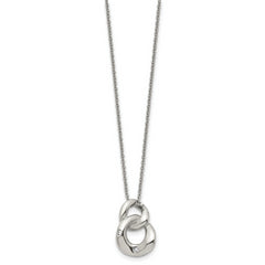 Stainless Steel Polished w/Crystal Two Loop 18in Necklace