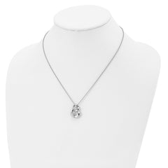 Stainless Steel Polished w/Crystal Two Loop 18in Necklace