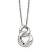 Stainless Steel Polished w/Crystal Two Loop 18in Necklace