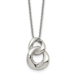 Stainless Steel Polished w/Crystal Two Loop 18in Necklace