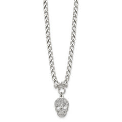 Stainless Steel 18 inch Polished Crystal Skull Necklace