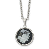 Chisel Stainless Steel Polished Grey Glass Pendant on a 29.5 inch Cable Chain Necklace