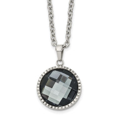 Chisel Stainless Steel Polished Grey Glass Pendant on a 29.5 inch Cable Chain Necklace