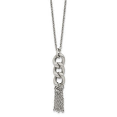 Stainless Steel Polished and Textured Chain Dangle w/2in ext Necklace