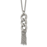 Stainless Steel Polished and Textured Chain Dangle w/2in ext Necklace