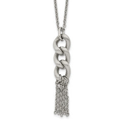 Stainless Steel Polished and Textured Chain Dangle w/2in ext Necklace