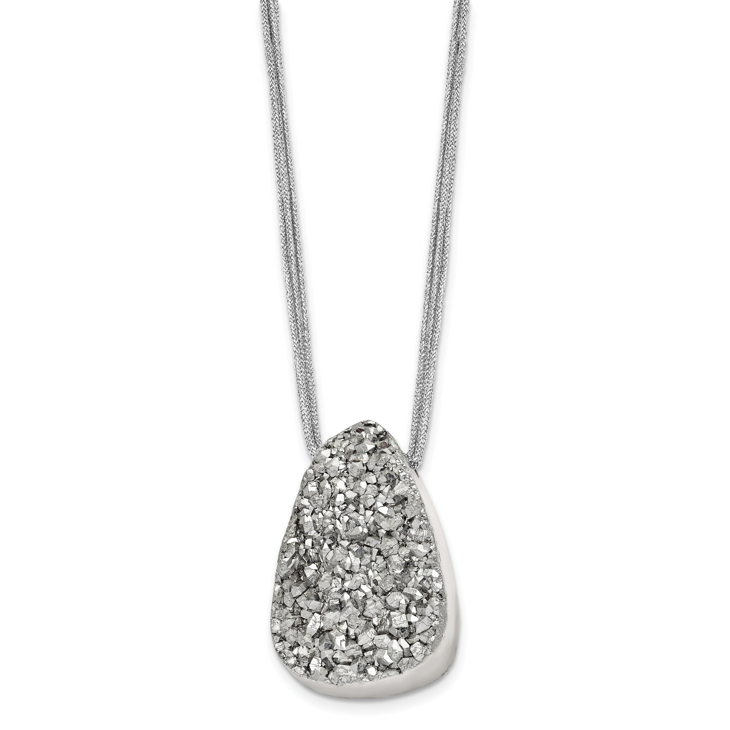Stainless Steel Polished Druzy 17.5in Polyester Cord Necklace