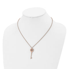 Stainless Steel Polished Rose IP-plated Key 18.25 inch Necklace