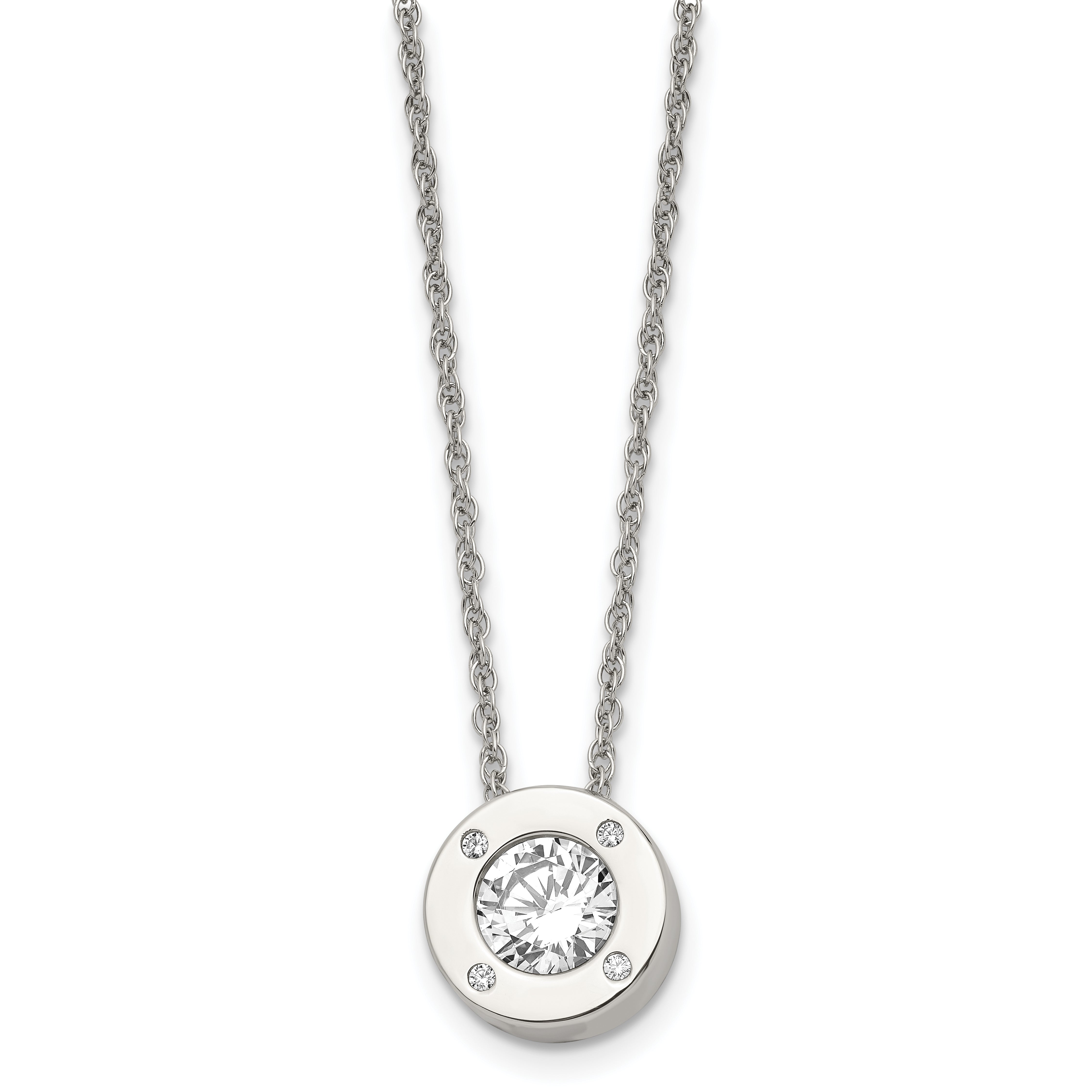 Chisel Stainless Steel Polished CZ April Birthstone Circle Pendant on a 20 inch Multi-Link Chain Necklace