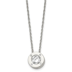 Chisel Stainless Steel Polished CZ April Birthstone Circle Pendant on a 20 inch Multi-Link Chain Necklace