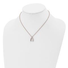 Stainless Steel Polished Rose IP-plated CZ Wishbone 16in Necklace