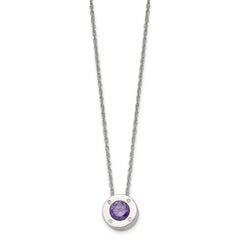 Chisel Stainless Steel Polished CZ February Birthstone Circle Pendant on a 20 inch Multi-Link Chain Necklace